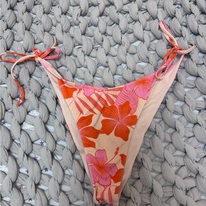 Roxy Floral Tie-Side Bikini Bottoms in Pink & Orange